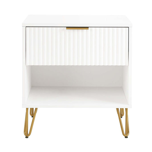 Manhattan Comfort - DUMBO Nightstand with 1 Full Extension Drawers in White - NS001-WH veiw 1