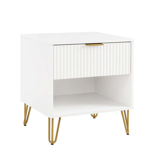 Manhattan Comfort - DUMBO Nightstand with 1 Full Extension Drawers in White - NS001-WH veiw 2