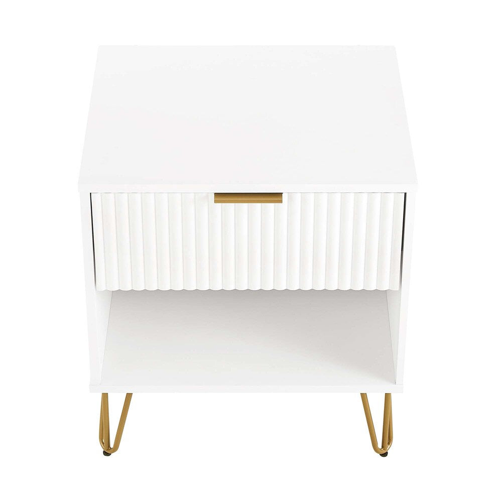 Manhattan Comfort - DUMBO Nightstand with 1 Full Extension Drawers in White - NS001-WH veiw 3