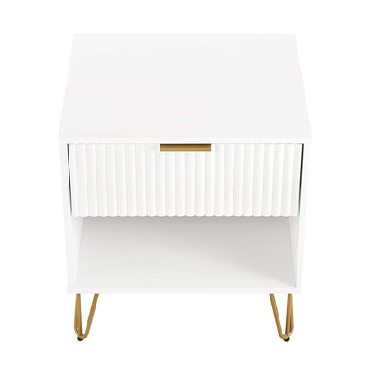 Manhattan Comfort - DUMBO Nightstand with 1 Full Extension Drawers in White - NS001-WH veiw 3