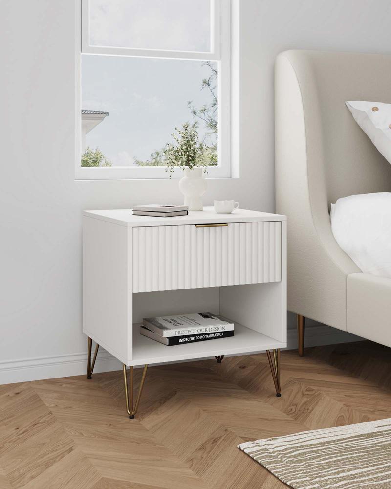 Manhattan Comfort - DUMBO Nightstand with 1 Full Extension Drawers in White - NS001-WH veiw 10