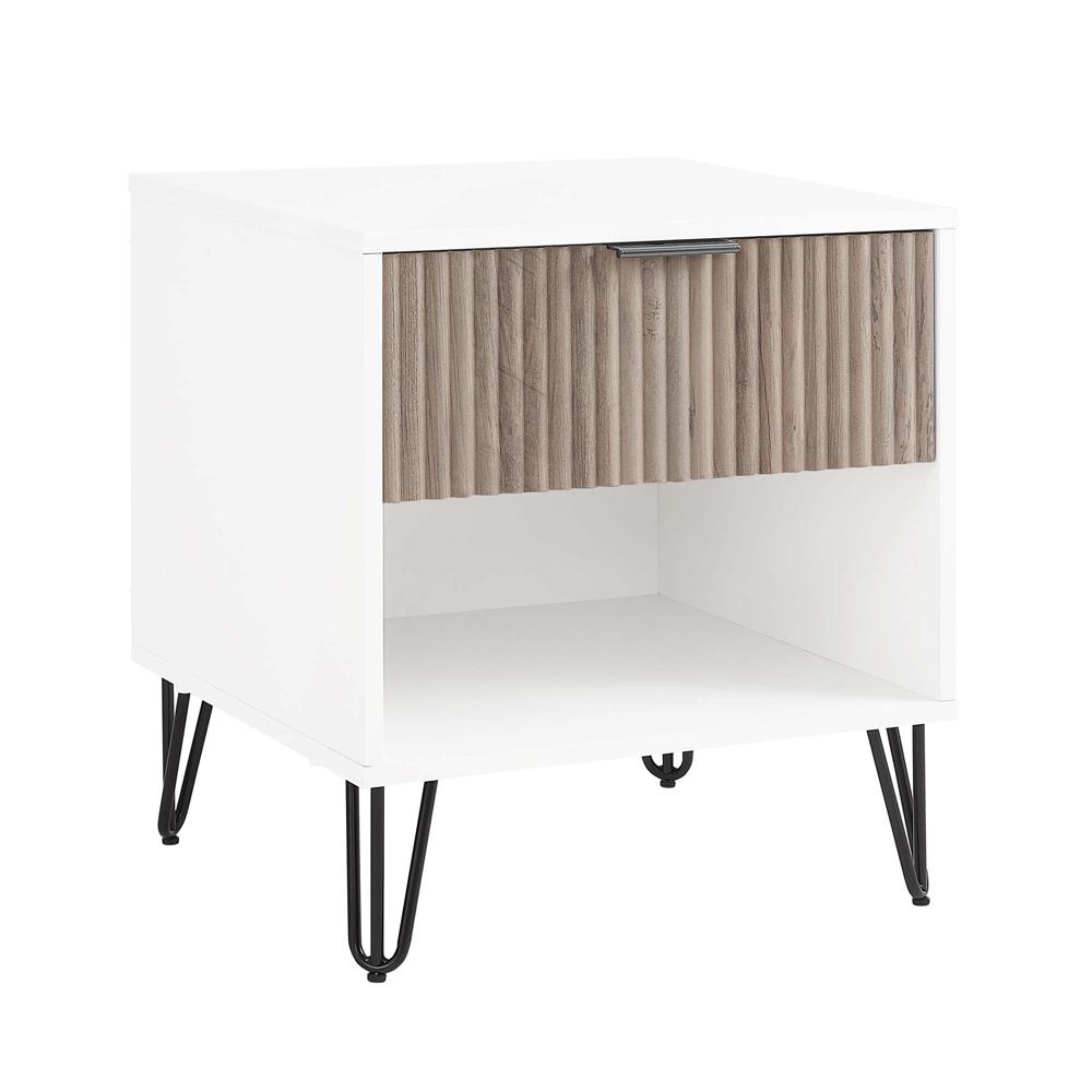 Manhattan Comfort - DUMBO Nightstand with 1 Full Extension Drawers in White and Rustic Grey - NS001-WG veiw 2
