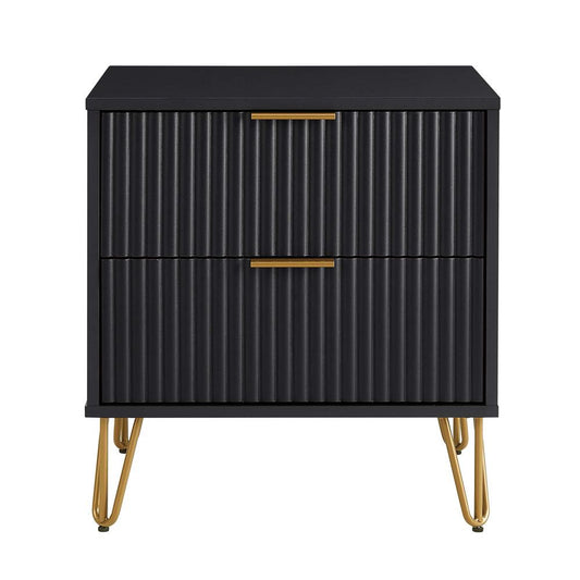 Manhattan Comfort - DUMBO Nightstand with 2 Full Extension Drawers in Black - NS002-BK veiw 1