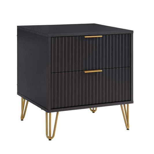Manhattan Comfort - DUMBO Nightstand with 2 Full Extension Drawers in Black - NS002-BK veiw 2