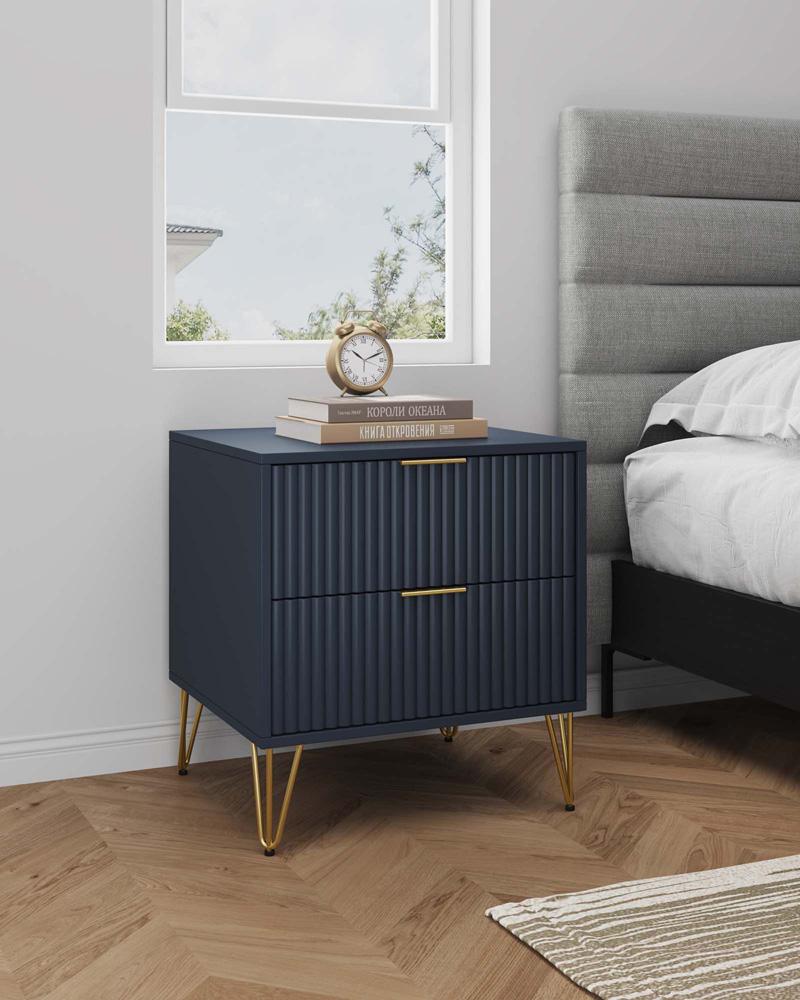 Manhattan Comfort - DUMBO Nightstand with 2 Full Extension Drawers in Midnight Blue - NS002-MB veiw 10