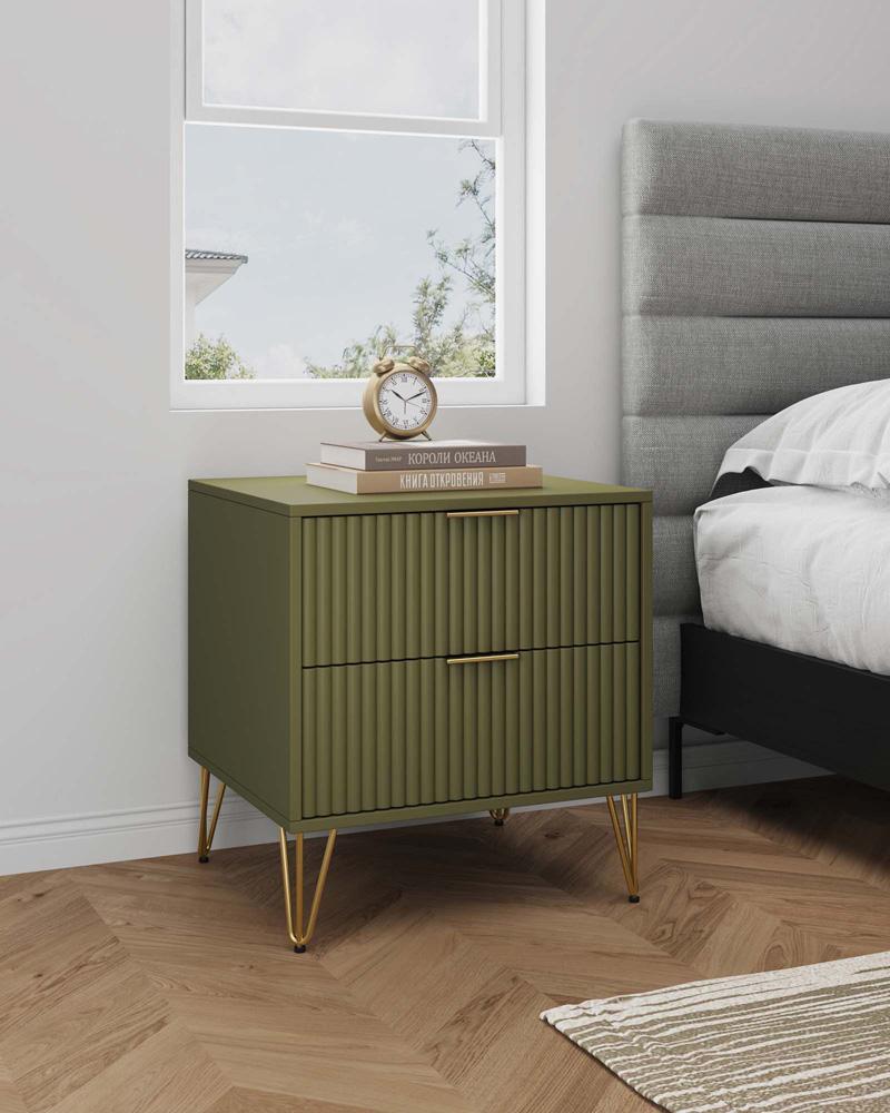 Manhattan Comfort - DUMBO Nightstand with 2 Full Extension Drawers in Olive Green - NS002-OG veiw 10