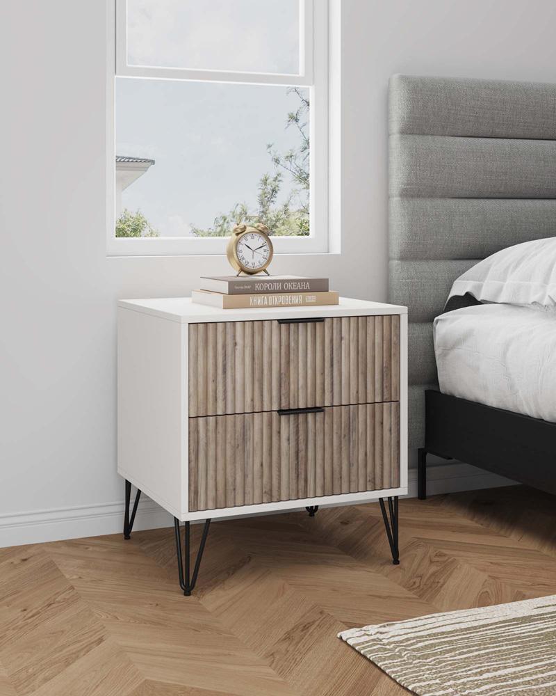 Manhattan Comfort - DUMBO Nightstand with 2 Full Extension Drawers in White and Rustic Grey - NS002-WG veiw 9