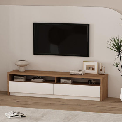 Manhattan Comfort - Duncan 70 TV Stand with 2 Full Extension Drawers in Maple and Off White - TV008-OW veiw 8