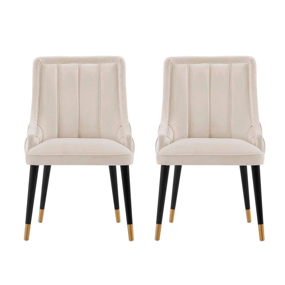 Manhattan Comfort - Eda Velvet Dining Chair with Elm Wood & Metal Legs in Cream - Set of 2 - 2-DC073-CR veiw 1