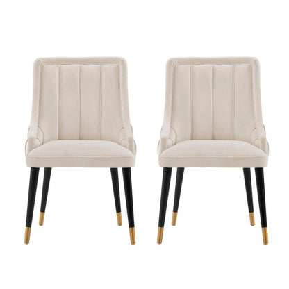 Manhattan Comfort - Eda Velvet Dining Chair with Elm Wood & Metal Legs in Cream - Set of 2 - 2-DC073-CR veiw 1