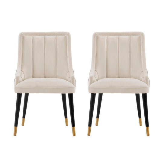 Manhattan Comfort - Eda Velvet Dining Chair with Elm Wood & Metal Legs in Cream - Set of 2 - 2-DC073-CR veiw 1