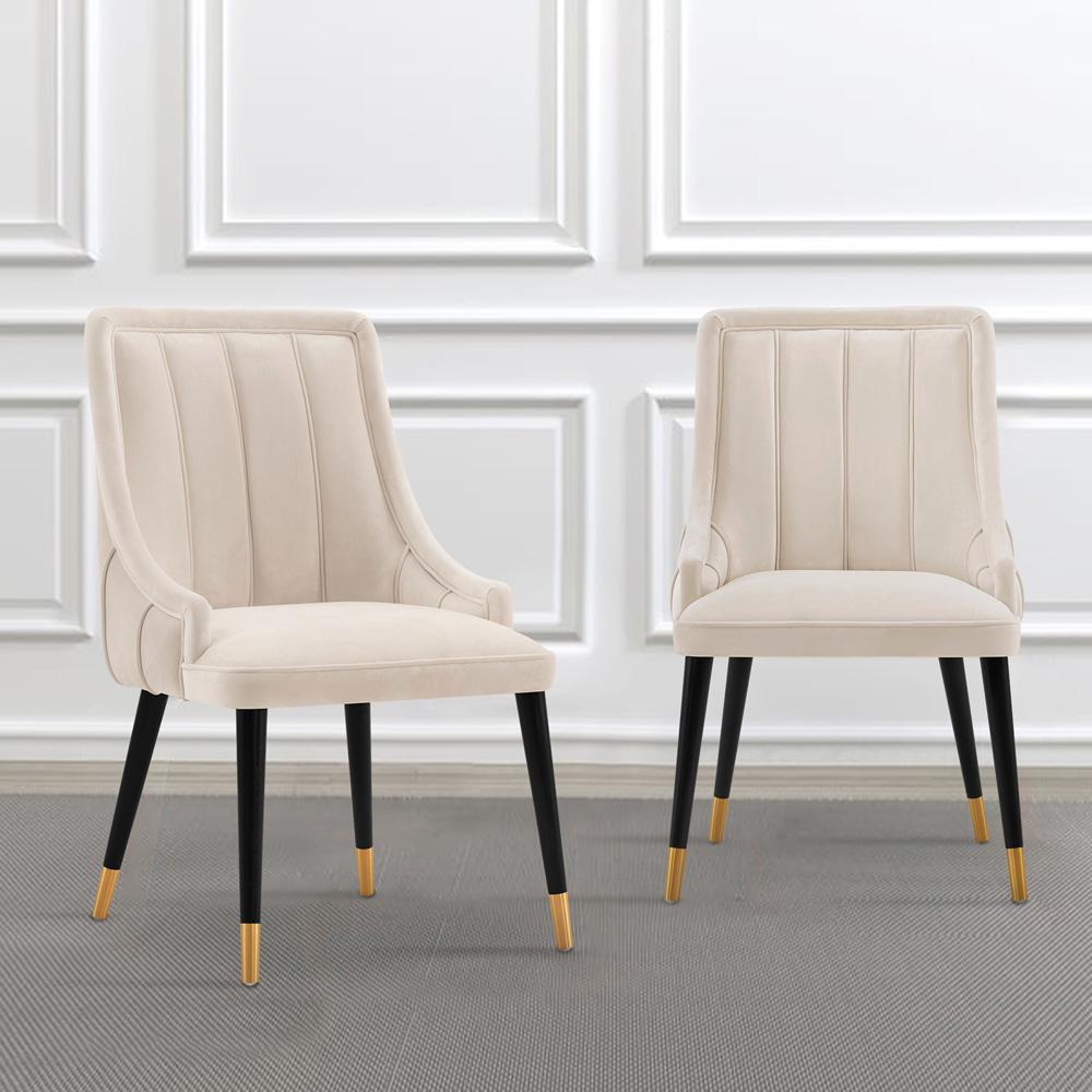 Manhattan Comfort - Eda Velvet Dining Chair with Elm Wood & Metal Legs in Cream - Set of 2 - 2-DC073-CR veiw 5