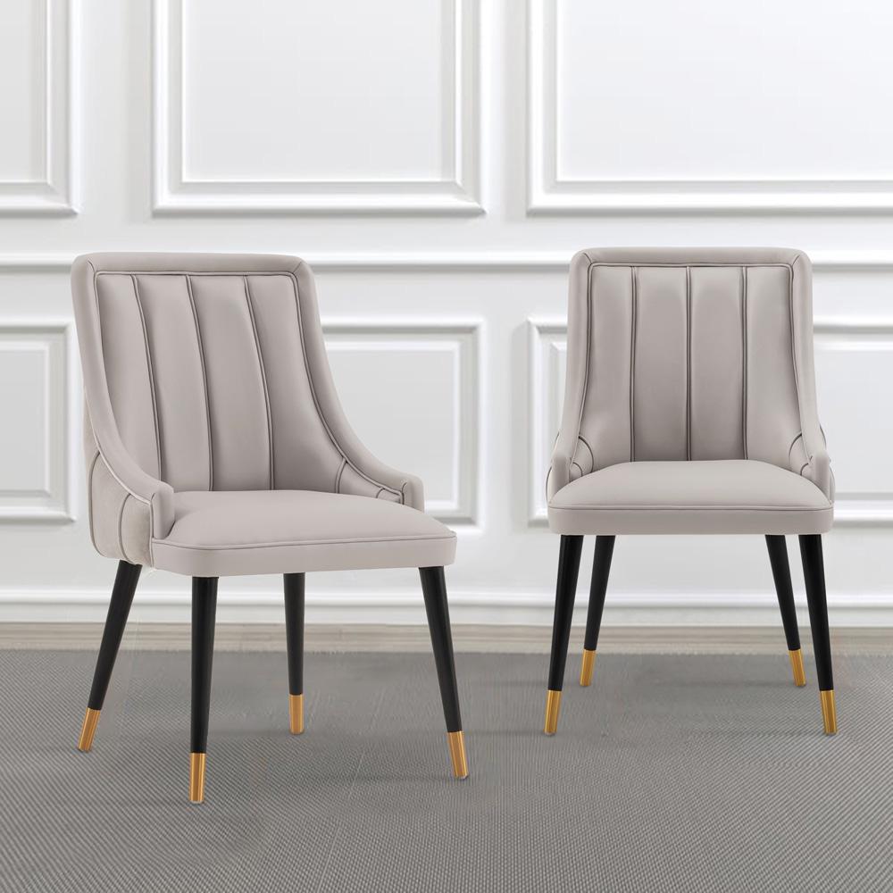 Manhattan Comfort - Eda Leatherette & Velvet Dining Chair with Elm Wood & Metal Legs in Grey - Set of 2 - 2-DC073-GY veiw 7