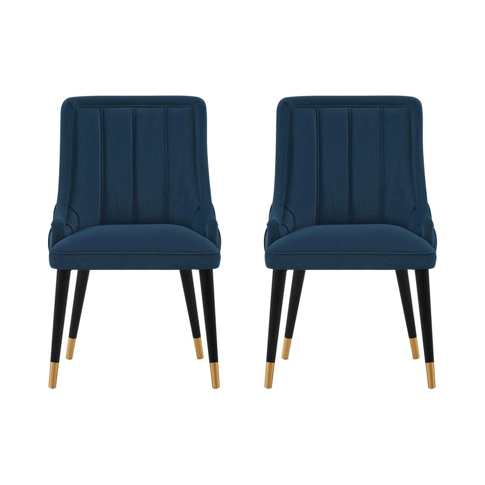 Manhattan Comfort - Eda Velvet Dining Chair with Elm Wood & Metal Legs in Midnight Blue - Set of 2 - 2-DC073-BL veiw 1