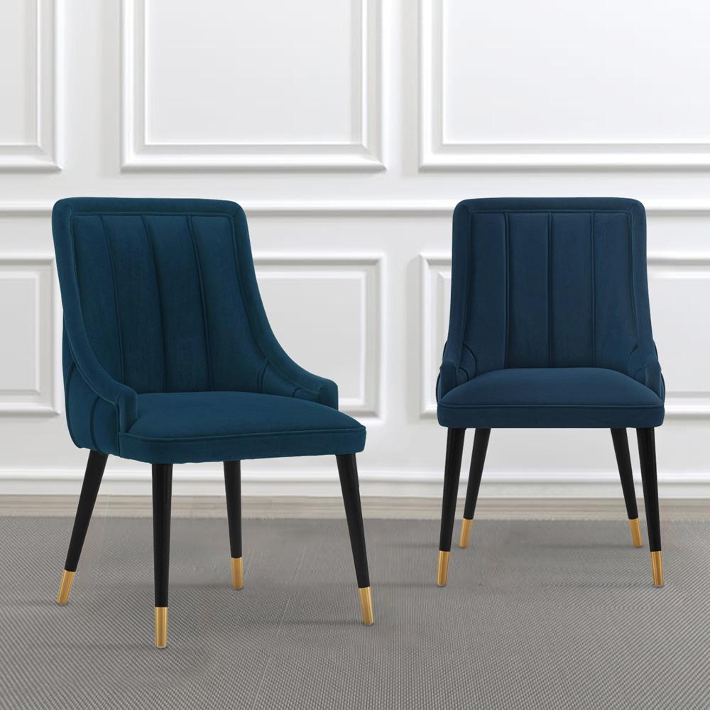 Manhattan Comfort - Eda Velvet Dining Chair with Elm Wood & Metal Legs in Midnight Blue - Set of 2 - 2-DC073-BL veiw 7