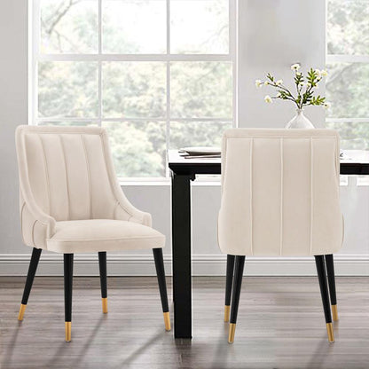 Manhattan Comfort - Eda Velvet Dining Chair with Elm Wood & Metal Legs in Cream - DC073-CR veiw 5