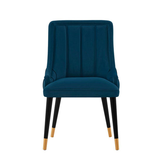 Manhattan Comfort - Eda Velvet Dining Chair with Elm Wood & Metal Legs in Midnight Blue - DC073-BL veiw 1