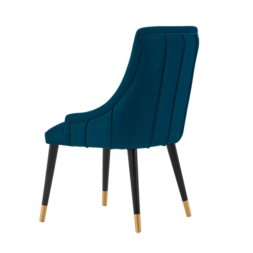 Manhattan Comfort - Eda Velvet Dining Chair with Elm Wood & Metal Legs in Midnight Blue - DC073-BL veiw 3