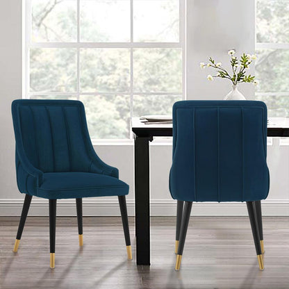 Manhattan Comfort - Eda Velvet Dining Chair with Elm Wood & Metal Legs in Midnight Blue - DC073-BL veiw 7