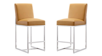 Manhattan Comfort - Element Faux Leather Counter Stool with Stainless Steel Legs in Camel and Polished Chrome - Set of 2 - 2-CS003-CL veiw 1