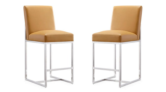 Manhattan Comfort - Element Faux Leather Counter Stool with Stainless Steel Legs in Camel and Polished Chrome - Set of 2 - 2-CS003-CL veiw 1