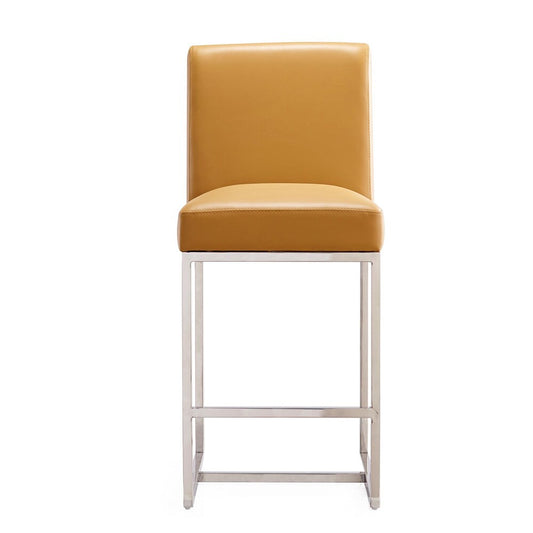 Manhattan Comfort - Element Faux Leather Counter Stool with Stainless Steel Legs in Camel and Polished Chrome - Set of 2 - 2-CS003-CL veiw 2