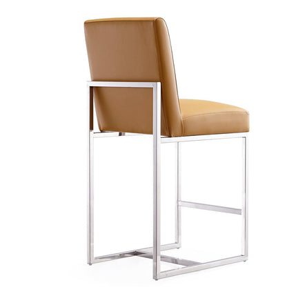 Manhattan Comfort - Element Faux Leather Counter Stool with Stainless Steel Legs in Camel and Polished Chrome - Set of 2 - 2-CS003-CL veiw 4