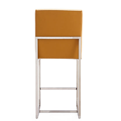 Manhattan Comfort - Element Faux Leather Counter Stool with Stainless Steel Legs in Camel and Polished Chrome - Set of 2 - 2-CS003-CL veiw 6