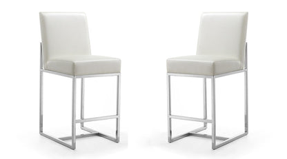 Manhattan Comfort - Element Faux Leather Counter Stool with Stainless Steel Legs in Pearl White and Polished Chrome - Set of 2 - 2-CS003-PW veiw 1