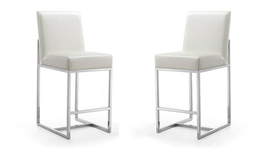 Manhattan Comfort - Element Faux Leather Counter Stool with Stainless Steel Legs in Pearl White and Polished Chrome - Set of 2 - 2-CS003-PW veiw 1