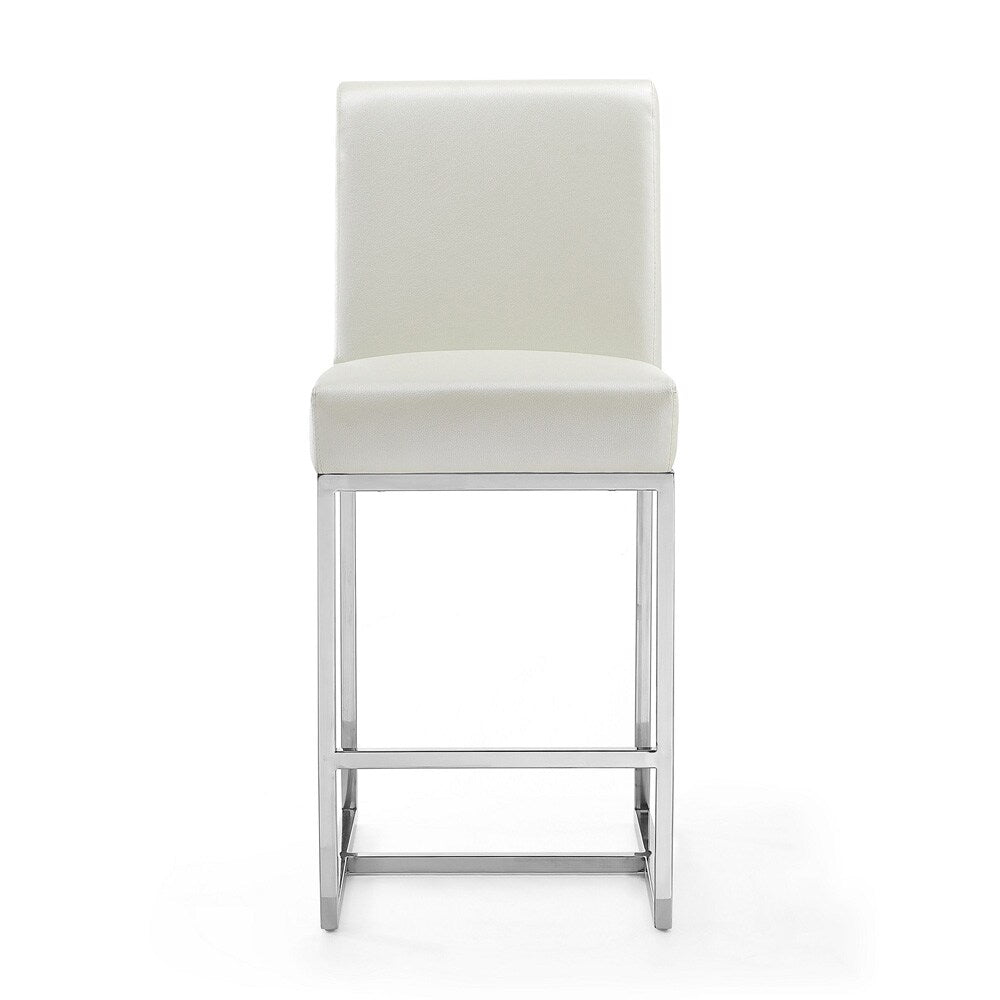 Manhattan Comfort - Element Faux Leather Counter Stool with Stainless Steel Legs in Pearl White and Polished Chrome - Set of 2 - 2-CS003-PW veiw 2