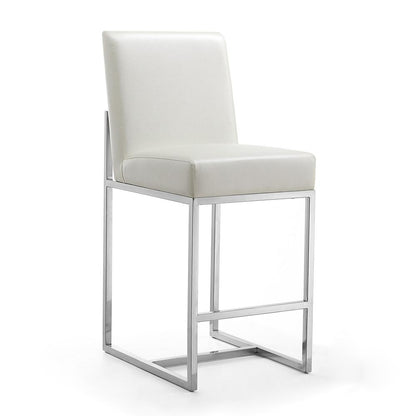 Manhattan Comfort - Element Faux Leather Counter Stool with Stainless Steel Legs in Pearl White and Polished Chrome - Set of 2 - 2-CS003-PW veiw 3