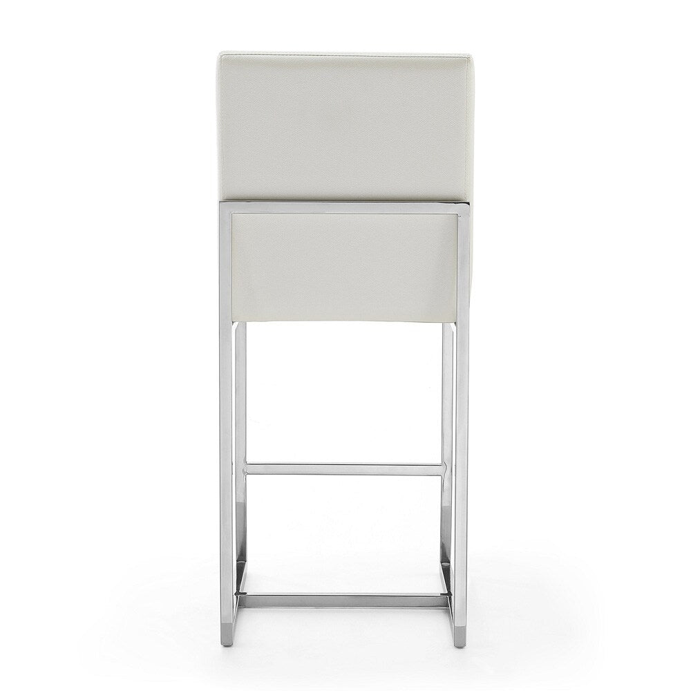 Manhattan Comfort - Element Faux Leather Counter Stool with Stainless Steel Legs in Pearl White and Polished Chrome - Set of 2 - 2-CS003-PW veiw 6