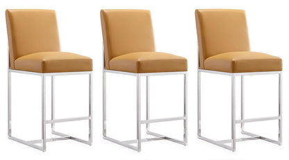 Manhattan Comfort - Element Faux Leather Counter Stool with Stainless Steel Legs in Camel and Polished Chrome - Set of 3 - 3-CS003-CL veiw 1