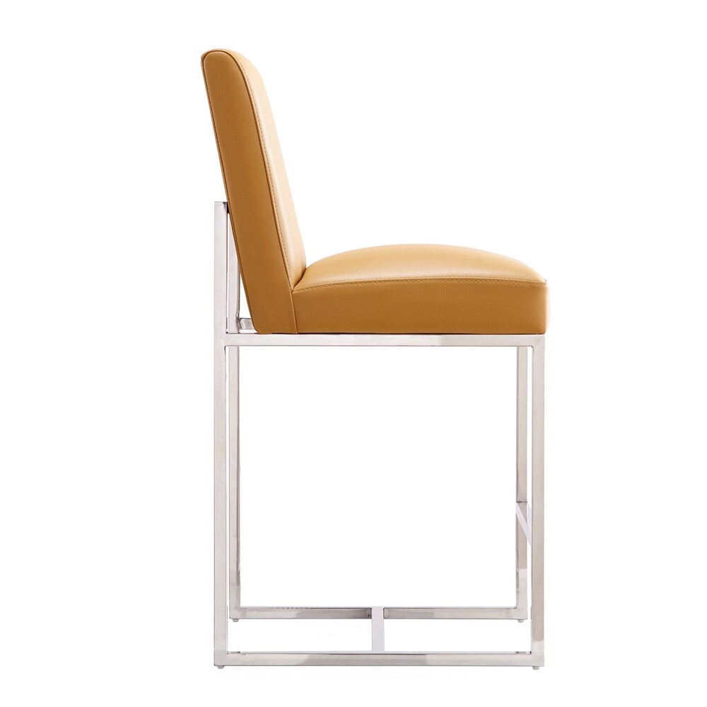Manhattan Comfort - Element Faux Leather Counter Stool with Stainless Steel Legs in Camel and Polished Chrome - Set of 3 - 3-CS003-CL veiw 5