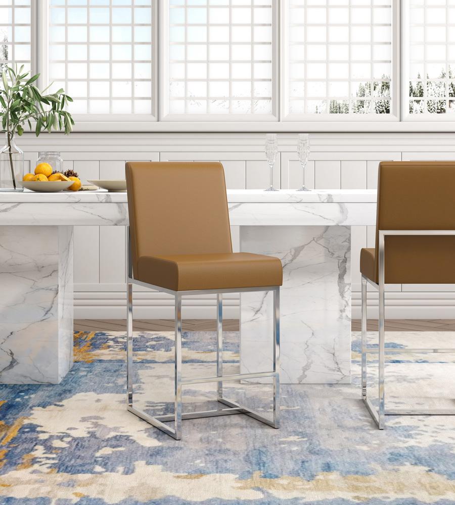 Manhattan Comfort - Element Faux Leather Counter Stool with Stainless Steel Legs in Camel and Polished Chrome - Set of 3 - 3-CS003-CL veiw 7
