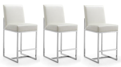 Manhattan Comfort - Element Faux Leather Counter Stool with Stainless Steel Legs in Pearl White and Polished Chrome - Set of 3 - 3-CS003-PW veiw 1