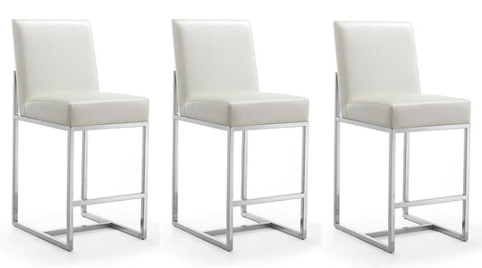 Manhattan Comfort - Element Faux Leather Counter Stool with Stainless Steel Legs in Pearl White and Polished Chrome - Set of 3 - 3-CS003-PW veiw 1
