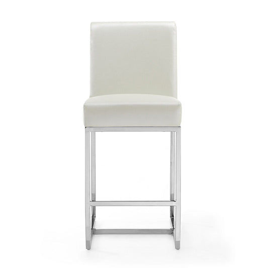 Manhattan Comfort - Element Faux Leather Counter Stool with Stainless Steel Legs in Pearl White and Polished Chrome - Set of 3 - 3-CS003-PW veiw 2