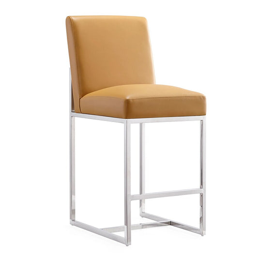 Manhattan Comfort - Element Faux Leather Counter Stool with Stainless Steel Legs in Camel and Polished Chrome - CS003-CL veiw 1