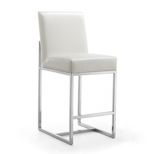 Manhattan Comfort - Element Faux Leather Counter Stool with Stainless Steel Legs in Pearl White and Polished Chrome - CS003-PW veiw 1