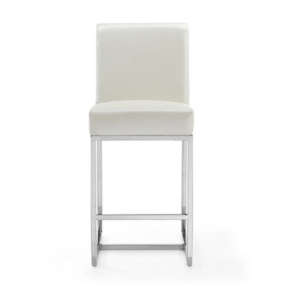 Manhattan Comfort - Element Faux Leather Counter Stool with Stainless Steel Legs in Pearl White and Polished Chrome - CS003-PW veiw 2