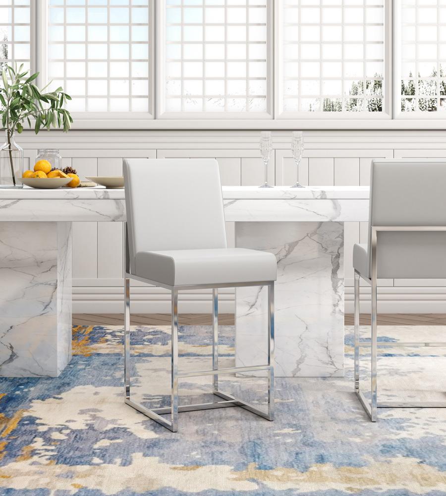Manhattan Comfort - Element Faux Leather Counter Stool with Stainless Steel Legs in Pearl White and Polished Chrome - CS003-PW veiw 6