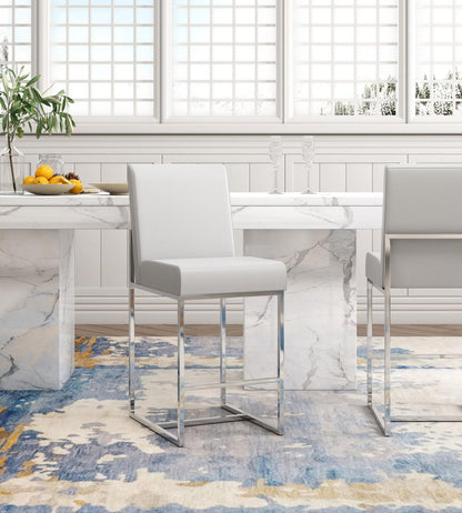 Manhattan Comfort - Element Faux Leather Counter Stool with Stainless Steel Legs in Pearl White and Polished Chrome - CS003-PW veiw 6
