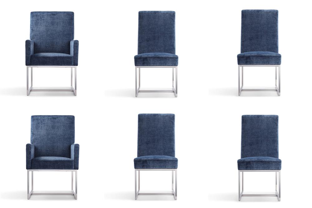 Manhattan Comfort - 6-Piece Element Velvet Dining Chairs with Stainless Steel Legs in Blue - 4-DC2930-BL veiw 1