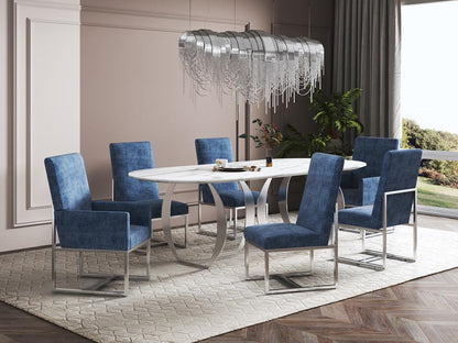 Manhattan Comfort - 6-Piece Element Velvet Dining Chairs with Stainless Steel Legs in Blue - 4-DC2930-BL veiw 8