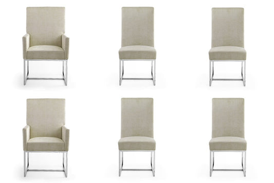 Manhattan Comfort - 6-Piece Element Velvet Dining Chairs with Stainless Steel Legs in Champagne - 4-DC2930-OM veiw 1