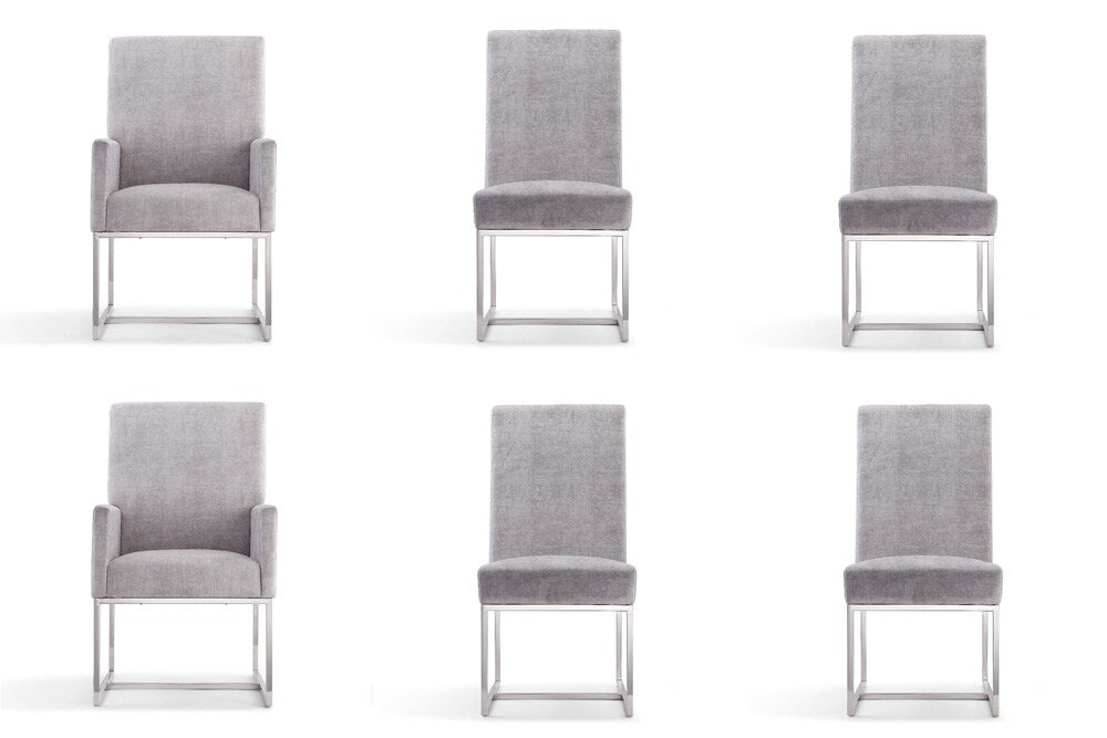 Manhattan Comfort - 6-Piece Element Velvet Dining Chairs with Stainless Steel Legs in Grey - 4-DC2930-GY veiw 1