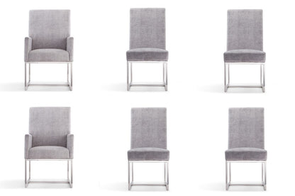 Manhattan Comfort - 6-Piece Element Velvet Dining Chairs with Stainless Steel Legs in Grey - 4-DC2930-GY veiw 1