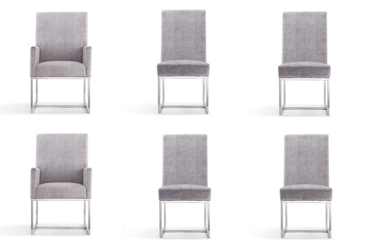 Manhattan Comfort - 6-Piece Element Velvet Dining Chairs with Stainless Steel Legs in Grey - 4-DC2930-GY veiw 1